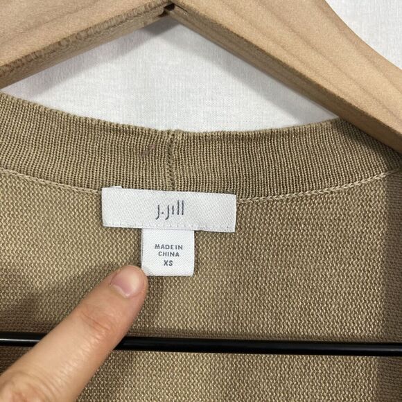 J. Jill Linen Blend Fringe Tan Open Front Cardigan Sweater Womens Size XS Beach - Picture 3 of 8